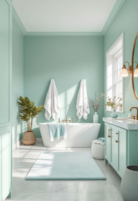 Green Bathroom Decor Sea Green Bathroom, Green Bathroom Decor Ideas, Modern Green Bathroom, Mint Green Bathroom, Seafoam Green Bathroom, Light Green Bathrooms, Green Bathroom Decor, Adventurous Design, Sophisticated Bathroom