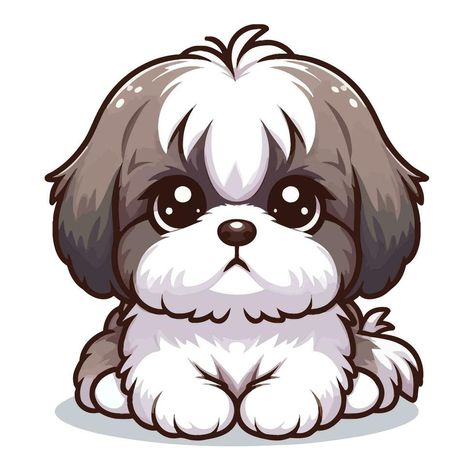 Cartoon of shih tzu dog isolated on white background Shih Tzu Puppy Drawing, Cute Shih Tzu Drawing, Shitzu Dog Drawing, Shih Tzu Drawing Easy, Cute Dogs And Puppies Drawing, Shih Tzu Svg, Shitzu Illustration, Cute Dog Drawing Kawaii, Drawing Shih Tzu