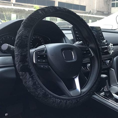 KAFEEK Elastic Long Microfiber Plush Steering Wheel Cover for Winter Warm , Universal 15 inch, Anti-Slip, Odorless, Black, Steering Covers - Amazon Canada Car Interior Design, Fuzzy Steering Wheel Cover, Car Wheel Cover, Car Deco, Car Essentials, Car Steering Wheel Cover, Wheel Lock, Black Wheels, Car Interior Decor