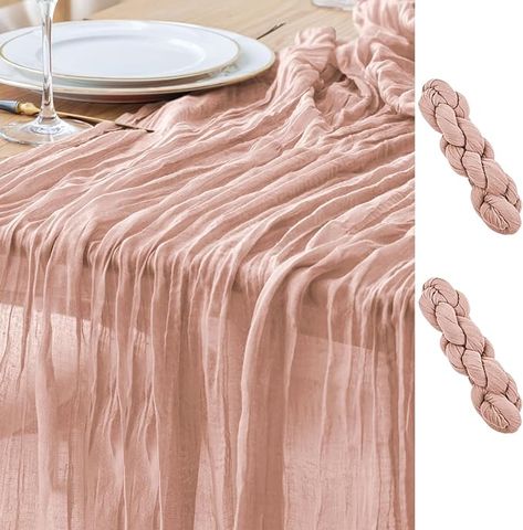 Amazon.com: Asee'm 2PCS Table Runner Cheesecloth 10FT Dusty Pink Boho Gauze Fabric Rustic Sheer Cheese Cloth Runners for Wedding Bridal Shower Party : Home & Kitchen Vintage Wedding Table, Rustic Table Runners, Table Runner Size, Long Table Runner, Fall Table Runners, Tea Party Decorations, Table Runners Wedding, Pink Table, Banquet Tables