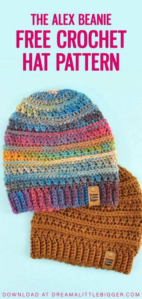 Looking for a beginner friendly free crochet hat pattern perfect for men and women? Using crossed double crochet stitches, this hat is a simple stunner. Crocheted Beanie Hats Free Pattern, Crochet Double Brim Beanie, His And Hers Crochet Hats, Crochet Beanie Step By Step, Best Crochet Hat Pattern, Crochet Winter Beanie Free Pattern, Beginner Crochet Toque Free Pattern, Striped Crochet Beanie Free Pattern, Beginning Crochet Patterns Free