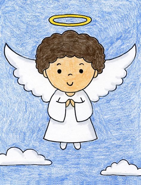 Inside you'll find an easy step-by-step How to Draw an Angel Tutorial and Angel Coloring Page. Stop by and download yours for free. How To Draw Angel Wings Step By Step, Angel Easy Drawing, How To Draw Angels, Draw An Angel, Angel Drawing Easy, Angel Tutorial, Gum Wrapper, Chain Tutorial, Angel Wings Drawing