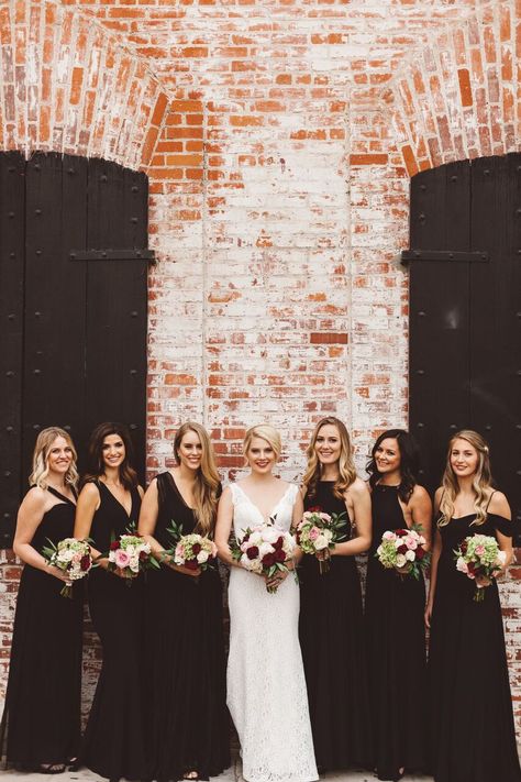 romanticweddingatCarondeletHouse76 Black Lace Bridesmaid Dress, Black Bridesmaid Dresses Long, Bridesmaids Outfits, Mermaid Long Bridesmaid Dresses, Winter Bridesmaids, Bridesmaid Inspiration, Black Bridesmaids, Navy Bridesmaid Dresses, Black Bridesmaid Dresses