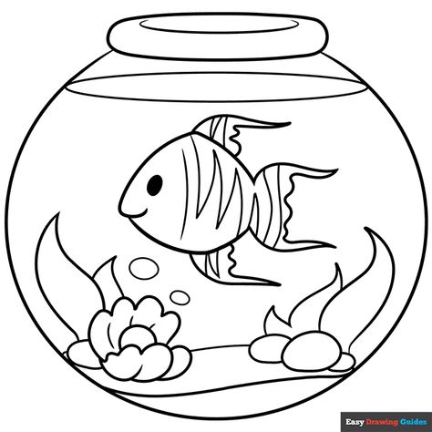 Fish In Bowl Drawing, Goldfish Coloring Pages, Fish Bowl Printable, Fish Bowl Coloring Page, Fish Bowl Drawing, Fish Coloring Pages Free Printable, Fish Drawing For Kids, Pets Coloring Pages, Bowl Drawing