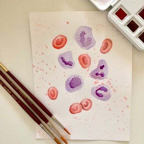 Medical Art Painting, Cells Aesthetic, Medical Watercolor, Watercolor Anatomy, Science Watercolor, Nursery Drawings, Scientific Drawing, Science Background, Biology Art