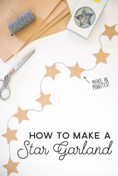 Make kraft Star garlands in 5 minutes, DIY Twinkle Twinkle Little Star Theme Baby Shower DIY decor ideas Diy Slinger, Star Baby Shower Theme, Star Theme, Anniversaire Diy, Twinkle Twinkle Baby Shower, Moon Baby Shower, Ramadan Decoration, Adornos Halloween, Simple Gift Wrapping