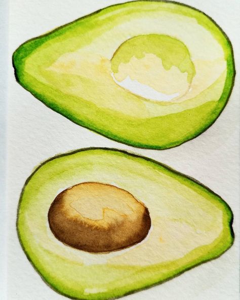 Watercolor avocado by Alexa's Illustrations. alexasillustrations Avocado Watercolor, Desserts Drawing, Copic Marker Art, Painting Kitchen, Diy Watercolor Painting, Cat Air, Diy Watercolor, Gift For Grandma, Color Pencil Art