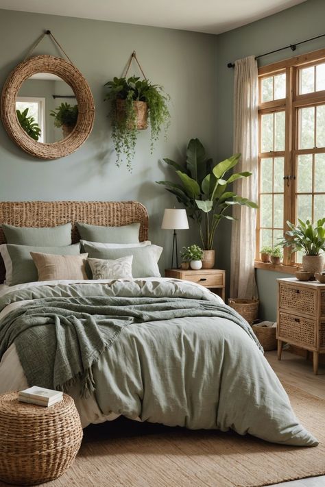 20 designs de chambres éclectiques pour vous inspirer – ToolzView Eclectic Bedroom Design, Earthy Bedroom, Sage Green Bedroom, Eclectic Bedroom, Bedroom Color Schemes, Bedroom Refresh, Green Rooms, Bedroom Green, Styl Boho