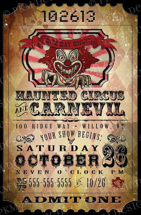 Scary Carnival, Haunted Circus, Haunted Carnival, Creepy Circus, Carnival Tickets, Old Circus, Carnival Invitations, Creepy Carnival, Halloween Circus