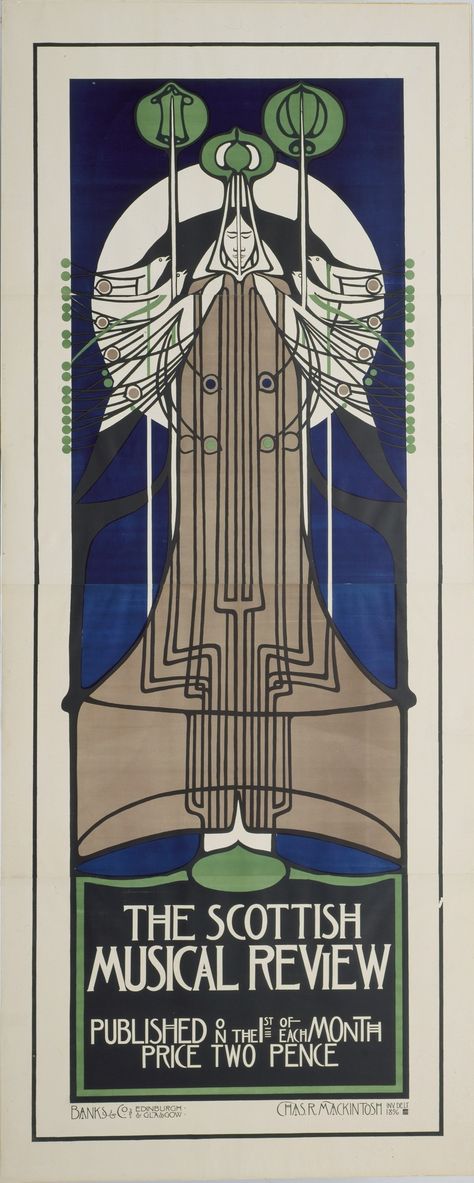 Charles Rennie Mackintosh. The Scottish Musical Review (Poster for a magazine). 1896 Charles Mackintosh, Margaret Macdonald, Charles Rennie Mackintosh Designs, Mackintosh Design, Design Art Nouveau, Craftsman Design, Jean Arp, Art Nouveau Poster, Charles Rennie Mackintosh