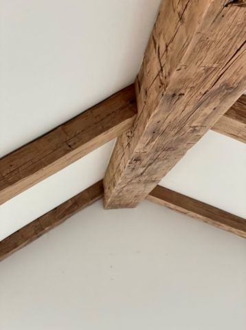 Faux Beam Ceiling Vaulted, Attic Exposed Beams, Wood Rafters Ceiling, Wood Beam On Ceiling, Hand Hewn Beams Ideas, Character Help, Vaulted Ceiling Beams, Box Beams, Loft Ceiling