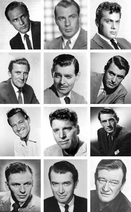 In 1958 newspapers complied a list of the 12 most powerful actors in Hollywood. They were named, the “Golden Dozen”. From L-R: Marlon Brando, Gary Cooper, Tony Curtis, Kirk Douglas, Clark Gable, Ca… Klasik Hollywood, Stars D'hollywood, Burt Lancaster, William Holden, Robert Downey Jr., Film Vintage, James Stewart, Charles Bronson, Gregory Peck