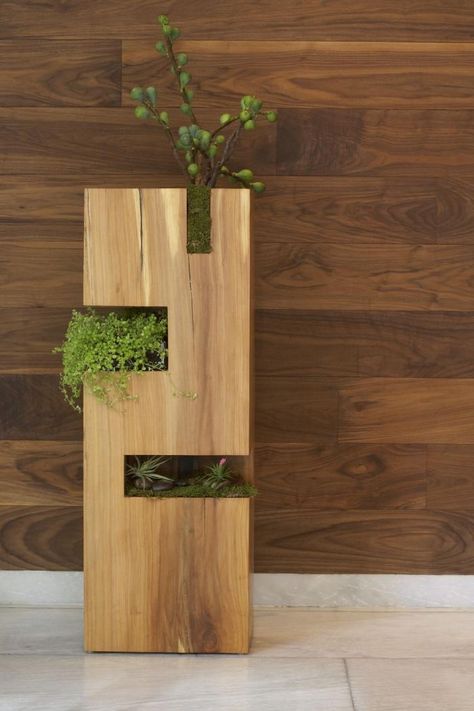 Hotel vase. Botanical Display, Tower Garden, Deco Nature, Garden Architecture, Wooden Vase, Wood Vase, Wooden Planters, Eco Design, Sustainable Design