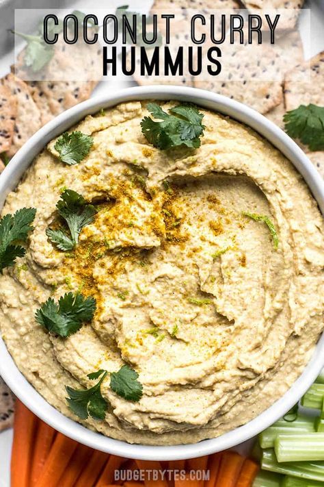 Curry Hummus Recipe, Curry Hummus, Creamy Coconut Curry, Hummus Recipe Homemade, Budget Bytes, Curry Spices, Hummus Recipe, Frugal Meals, Coconut Curry