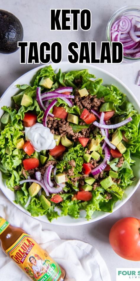 Here is a bright and delicious keto taco salad recipe to rock your meal-planning world. This low-carb taco salad is a quick and easy one-pot dish bursting with bold flavor. You’ll love that this keto Mexican salad is the perfect and healthy keto meal that’s great as a lunch or dinner option. Keto Mexican Salad, Low Carb Taco Salad, Taco Bowl Recipe, Keto Taco Salad, Taco Salad Recipe, Family Breakfast Recipes, Keto Salad, Low Carb Tacos, Healthy Diets