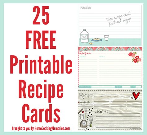 25 Free Printable Recipe Cards - Home Cooking Memories. I should really start keeping track of the dishes I've made off Pinterest that I have an interest in making again! :) Organize Recipes, Recipe Cards Printable Free, Wedding Planner Binder, Binder Printables, Recipe Cards Template, Recipe Binders, Printable Recipe, Recipe Binder, Printable Recipe Cards