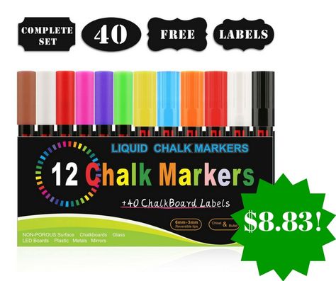 Amazon: Blusmart 12 Pack Chalk Markers with 40 Chalkboard Labels Only $8.83 - http://www.couponsforyourfamily.com/amazon-blusmart-12-pack-chalk-markers-with-40-chalkboard-labels-only-8-83/ Chalkboard Mirror, Chalk Marker, Liquid Chalk Markers, Chalkboard Labels, Chalk Pens, Liquid Chalk, Fluorescent Colors, Chalk Markers, Color Ink