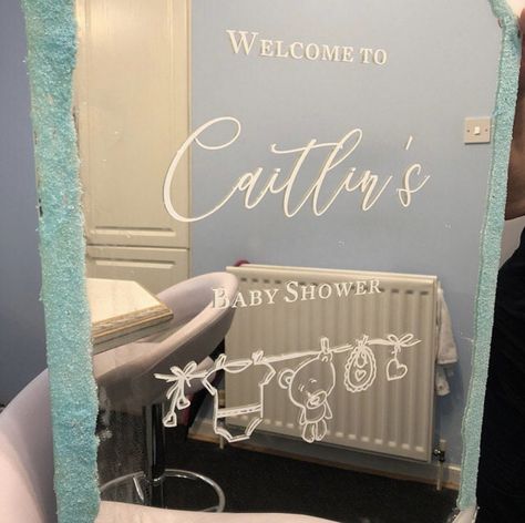 Another great image from a customer using our diy decal service 💜 welcome baby shower sign on their own mirror Welcome Baby Shower Sign, Mirror Drawings, Mirror Decals, Shower Mirror, Baby Shower Sign, Mirror Sign, Shower Sign, Baby Shower Welcome Sign, Baby Shower Signs