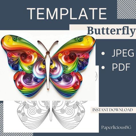 Quilling Templates Free Printable, Quilling Templates, Free Quilling Patterns, Quilling Instructions, Quilling Butterfly, Quilling Pattern, Paper Quilling Patterns, Quilled Paper Art, Butterfly Template