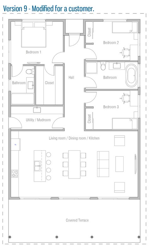 house design house-plan-ch521 51 Wooden House Plans, Single Storey House Plans, Extension Plans, Three Bedroom House Plan, Bungalow Floor Plans, Modern Floor Plans, Affordable House Plans, Small House Floor Plans, House Floor Design