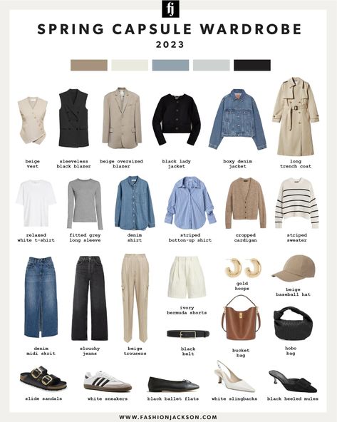 Spring Weekend Capsule Wardrobe, Cool Toned Capsule Wardrobe, Chic Spring Outfits 2023, Travel Capsule Wardrobe Spring, 2023 Spring Outfits, Capsule 2023, Spring Fashion Essentials, Business Casual Spring, Spring Business Casual Outfits