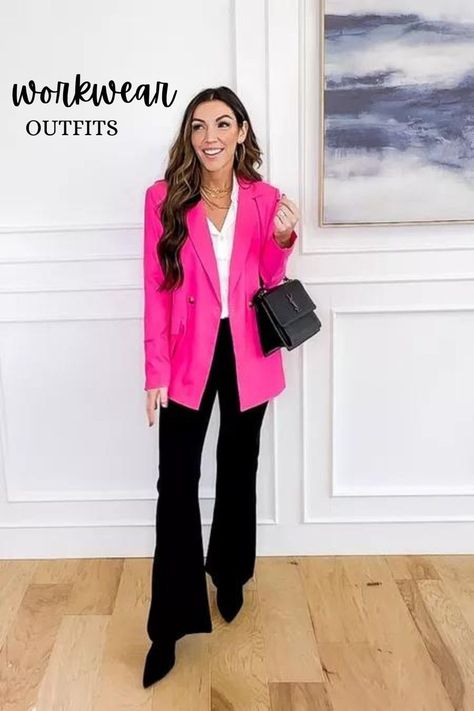 Pink Blazer Outfit Women. Workwear fashion. Business casual outfits. Casual Work Outfits Winter, Blazer Outfits For Women Classy, Work Outfits Winter, Casual Work Outfit Winter, Pink Blazer Outfit, Women's Workwear Fashion, Work Outfits Women Office, Casual Blazer Women, Blazer Outfits For Women