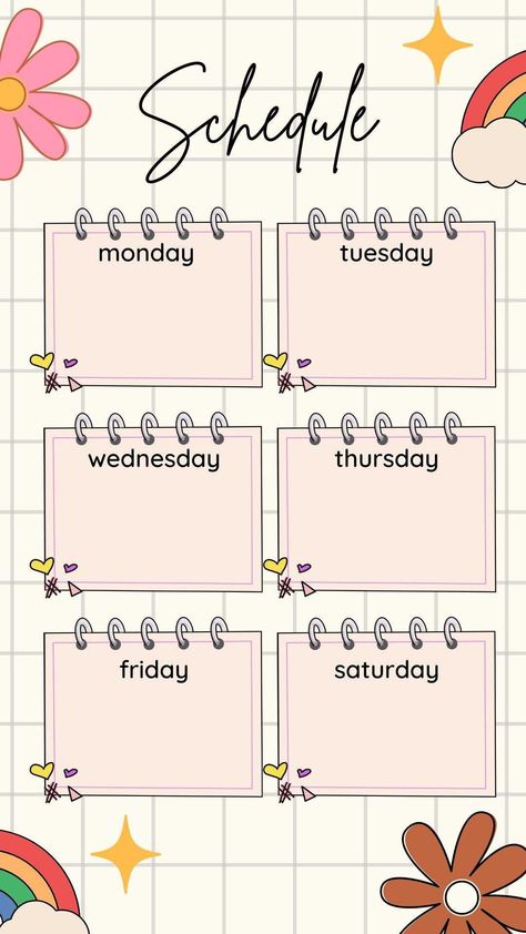 Colorful Playful Illustration Schedule. Pink Daily Planner, Weekly Planner Print, Simple Daily Planner, Playful Illustration, Instagram Schedule, Undated Weekly Planner, Schedule Templates, Weekly Planner Template, Daily Planner Pages