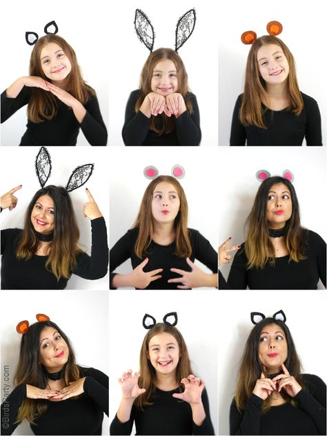 Quick & Easy DIY animal ears, great for last-minute Halloween costumes, school plays or dressing up | BirdsParty.com @birdsparty Diy Animal Ears, Diy Halloween Headbands, Animal Costumes Women, Costume Headbands, Diy Costumes Women, Food Costumes, Homemade Halloween Costumes, Diy Kostüm, Halloween Headband