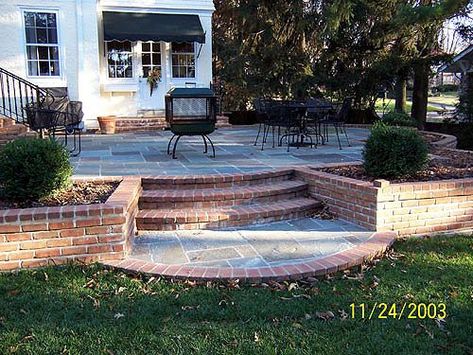 Brick Patio Steps, Brick Patio Wall, Front Decks, Lake Porch, Brick Walkways, Outdoor Patio Pavers, Slate Patio, Brick Steps, Front Stoop