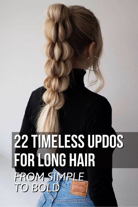 Updos For Long Hair Best Updos For Long Hair, Easy Work Hair For Long Hair, Hair Up Styles Long Hair, Quick Updo Long Hair, Thick Long Hair Updo Easy, Updo For Work Long Hair, Easy Ways To Put Up Long Hair, Updos For Waist Length Hair, Simple Easy Updos For Long Hair