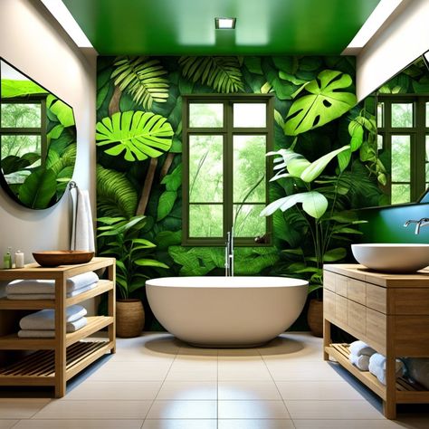 Rainforest sounds ambient noise machine. Transform your bathroom into a lush hideaway with rainforest-themed decor, because the serene ambience can be a daily escape into nature’s beauty. Rainforest Bathroom Ideas, Rainforest Bathroom, Rainforest Room, Rainforest Theme, Rattan Light Fixture, Noise Machine, Tropical Oasis, Wicker Baskets Storage, Green Cushions