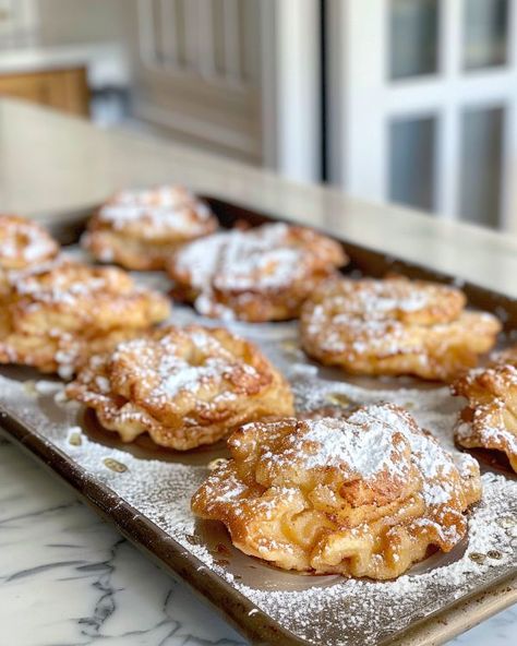 Made the mistake of halving this recipe. The food was gone so quick! Apple Fritters Recipe, Baked Apple Fritters, Apple Recipes Easy, Fritters Recipe, Apple Dessert Recipes, Breakfast Sweets, Fritter Recipes, Baked Apple, Apple Cake Recipes