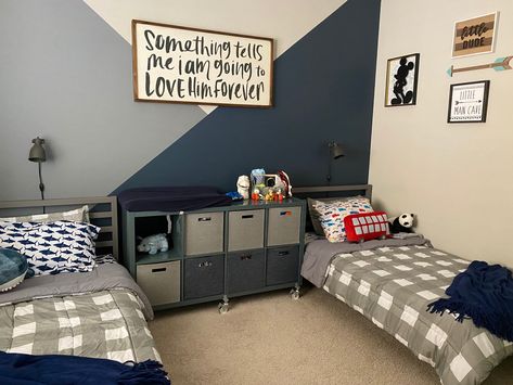 Twin Boys Room, Grey Boys Rooms, Boys Room Colors, Boys Bedroom Colors, Blue Boys Bedroom, Shared Boys Rooms, Boys Room Blue, Boy Room Paint, Boys Bedroom Paint