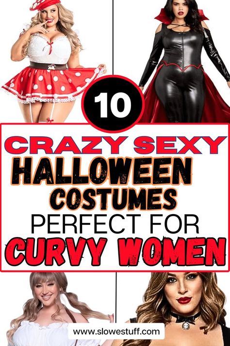 image of a woman dressed up for halloween with banner that reads 10 sexy halloween costume ideas for curvy women with website www.slowestuff.com listed Halloween Costumes Curvy, Costumes Plus Size Women, Halloween Costumes Plus Size Women, Plus Size Costumes For Women, Costumes Plus Size, Halloween Costumes Plus Size, Halloween Aesthetics, Plus Size Costume, Plus Size Halloween Costume