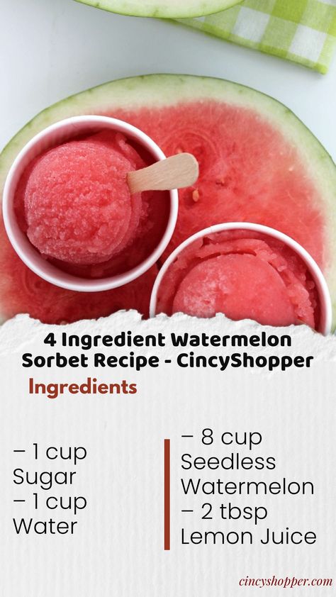 If you are looking for a refreshing dessert for this summer this Easy 4 Ingredient Watermelon Sorbet recipe is the answer. My hubby and I have been attempting to eat a bit better of a Homemade Sorbet Recipe, Watermelon Sorbet Recipe, Watermelon Ideas, Watermelon Sorbet Recipes, Homemade Sorbet, Healthy Fridge, Watermelon Sorbet, Sorbet Recipe, Orange Sorbet