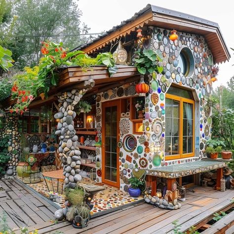 Boho Mansion Exterior, Hippie Minecraft House, Hippie House Exterior, Bohemian House Exterior, Hippie House Aesthetic, Unique Tiny Houses, Boho Treehouse, Boho House Exterior, Hippy Cottage