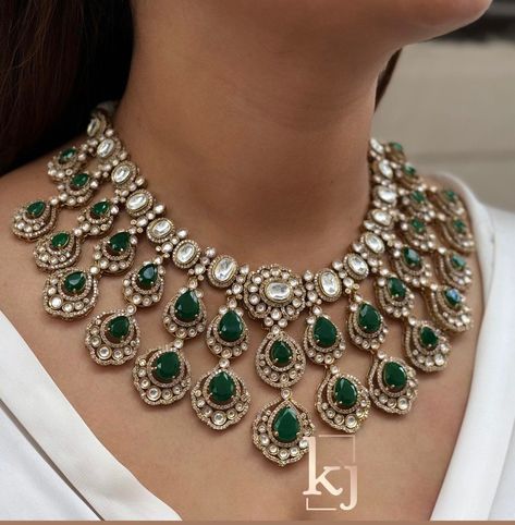 [CommissionsEarned] Bridal Designer Kundan Set, Green Kundan Choker Wedding Jewelry, Bollywood Jewelry Indian Jewelry Kundan Bridal Choker Set Royal Kundan Sets Is Inspired By Sabyasachi Wedding Kundan Jewelry Such Intricate Detailing In This Inspired Heritage Royal Set With  Flawless Polki And Diamond Work. This Set Will Surely Make Heads Turn .. Finest Kundan Work . *Necklace Length Can Be Adjusted Thorough Dori/Cord On The Back. Highest Quality And Best #diamondnecklacesetbridalchoker Green Kundan Choker Set, Emerald Green Bridal Jewelry Indian, Sabyasachi Rings, Polki Bridal Jewellery, Green Kundan Jewellery Bridal, Kundan Jewellery Bridal Choker, Kundan Sets Indian Jewelry, Indian Bridal Jewelry Sets Brides, Bridal Jewellery Indian Royals