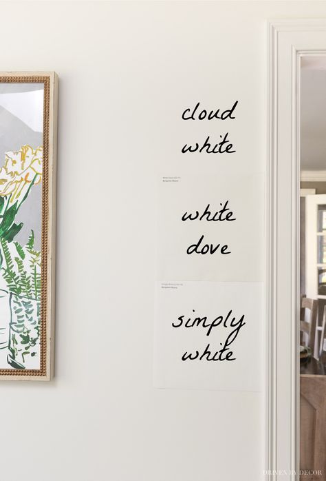 Ceiling White Paint Color, White Dove Benjamin Moore, Benjamin Moore Cloud White, White Interior Paint, Blue Linen Pillows, White Wall Paint, Gold House, Driven By Decor, Benjamin Moore White