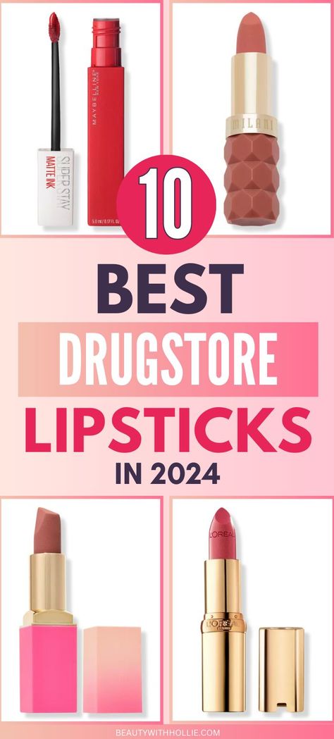 10 Best Drugstore Lipsticks in 2024 Blonde Hair Lipstick Color, Long Lasting Waterproof Lipstick, Medium Pink Lipstick, Best Loreal Lipstick Shades, Trending Lipstick Shades 2024, Drugstore Lipstick For Fair Skin, Lipstick That Stays On All Day, 2024 Lipstick Trends, Redhead Lipstick Shades