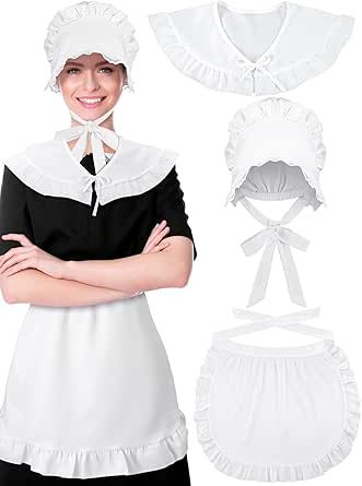 Colonial Costume, Head Kerchief, Pilgrim Costume, Cosplay Maid, White Colonial, Kerchief Hair, Colonial Dress, Apron For Women, 18th Century Costume