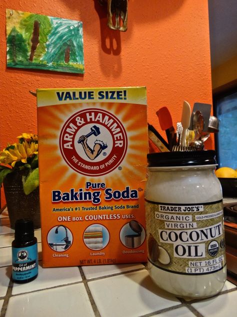 Coconut Oil, Baking Soda, and Peppermint Toothpaste Homemade Coconut Oil Toothpaste, Diy Coconut Oil Toothpaste, Peppermint Coconut Oil Pulling, Toothpaste Diy Recipes, Coconut Oil And Baking Soda Toothpaste, Coconut Toothpaste Recipe, Baking Soda Toothpaste Diy, Coconut Oil Toothpaste Recipe, Make Toothpaste