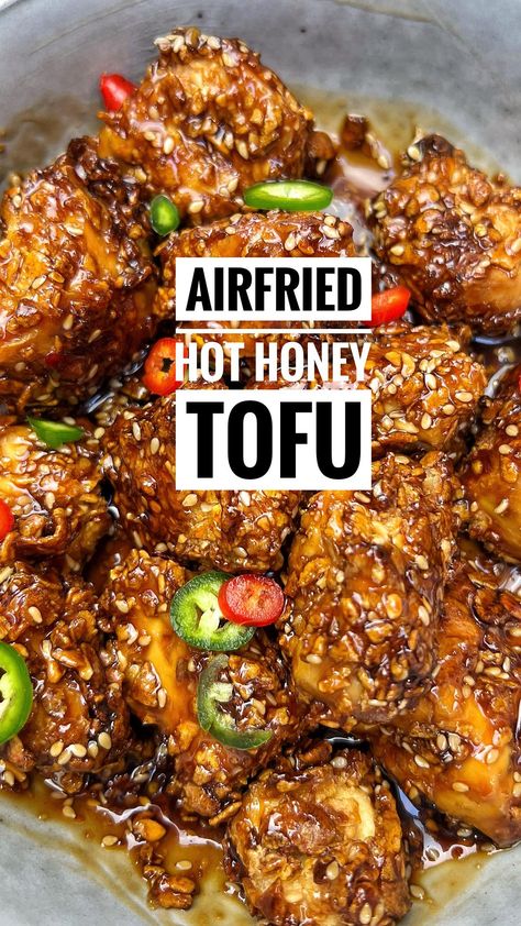 Food & Drink Content Creator, UGC | Roopa 🍕 | 15 Minute Airfried Hot Honey Tofu INGREDIENTS: 225g Tofu 150ml Plant Based Milk 150g Cornflakes 4 Tbsp Sweet Chilli Sauce 5 Tbsp Soy… | Instagram Tofu Recipes Sweet, Broke Vegan Meals, Hot Honey Tofu, Diy Tofu Press, Hidden Tofu Recipes, Extra Firm Tofu Recipes For Beginners, Nashville Hot Tofu, Vegan Hot Honey, Extra Firm Tofu Recipes