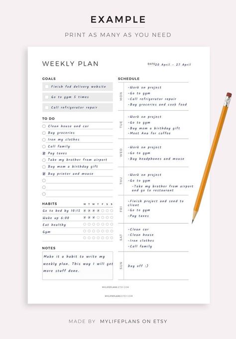 Weekly Planner Printable, Weekly Goal Planner, Weekly to Do List, Weekly Habit Tracker, Weekly Agenda & Organizer, A4/a5/letter/half Letter - Etsy | Weekly planner printable, Weekly planner template, Simple weekly planner Functional Planner Layout, Planner Ideas For Students, Weekly Planner For Students, Weekly Planner Layout, Weekly Goal Planner, Study Planner Printable Free, Habit Tracker Weekly, Goals Habits, Planner Weekly Layout