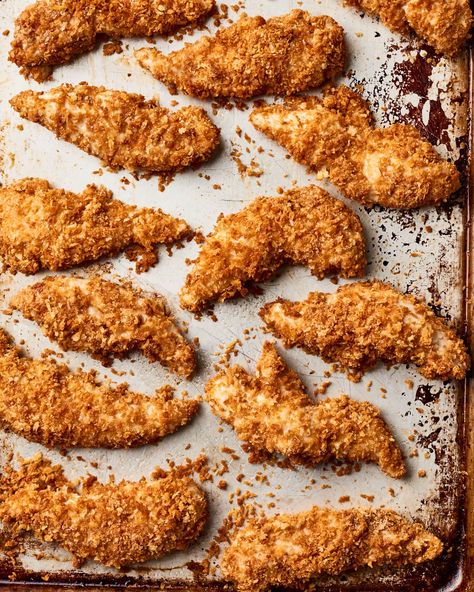 How To Make Crispy Oven-Baked Chicken Tenders with Creamy Dip Trio: gallery image 10 Chicken Tenders In Oven, Oven Baked Chicken Tenders, Panini Recipes Chicken, Crispy Baked Chicken Thighs, Baked Chicken Wings Oven, Crispy Oven Baked Chicken, Breaded Chicken Tenders, Carla Hall, Crispy Chicken Tenders