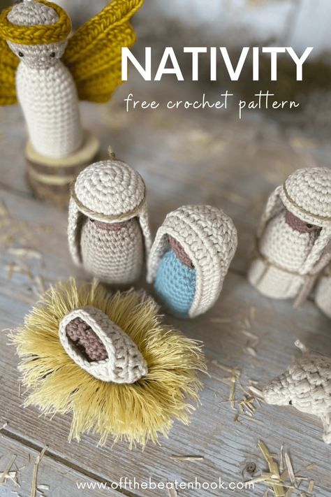 Nativity Set Free Crochet Pattern - Off the Beaten Hook Crochet Nativity, Crochet Christmas Ornaments Free, Crochet Christmas Gifts, Crochet Christmas Decorations, Holiday Crochet, Crochet Christmas Ornaments, Christmas Crochet Patterns, Crochet Christmas, Diy Crochet Projects