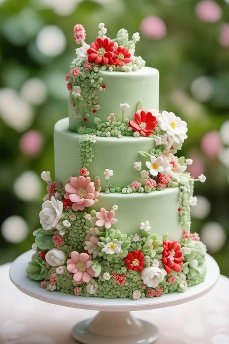 By Rejane R. Nature Cakes, Whimsical Wedding Cakes, Torte Creative, Fantastic Dress, Fantasy Cake, Garden Cakes, Cake Decorating Ideas, Cake Decorating Designs, Dream Cake