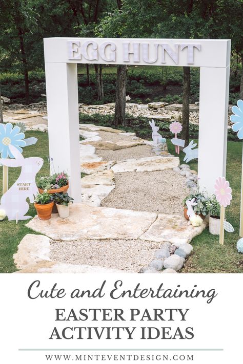 How to plan the cutest spring themed Easter party activities for both adults and children. Get all the inspiration from this "Hoppy Easter" party designed by Carolina of MINT Event Design in Austin TX at www.minteventdesign.com. Easter Party Activities, Pastel Party Decorations, Spring Soiree, Spring Party Decorations, Spring Table Settings, Easter Festival, Easter Bunny Cake, Easter Event, Easter Party Decor