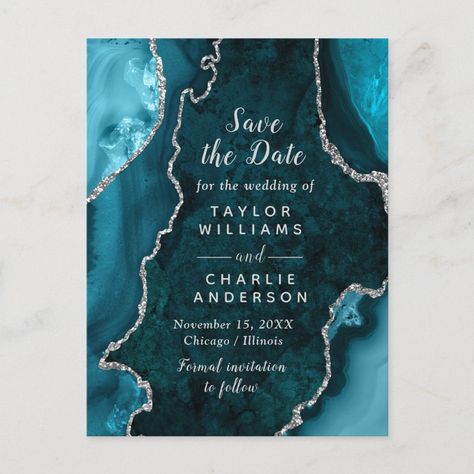 Teal And Silver, Silver Wedding Invitations, Save The Date Postcard, Wedding Vision, Save The Date Postcards, Formal Invitation, Ideal Wedding, Wedding Invitation Design, Wedding Invitation Templates