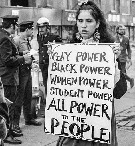 “GAY POWER - BLACK POWER - WOMEN POWER - STUDENT POWER - ALL POWER TO THE PEOPLE," Weinstein Hall, New York University, October 5, 1970. Photo by Diana Davies Plakat Design Inspiration, All Power To The People, Protest Art, Protest Signs, Women Power, Grl Pwr, Feminist Quotes, Power To The People, July 15