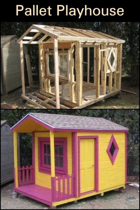 Diy Playhouse Outdoor Cheap, Diy Playhouse Outdoor, Diy Pallet Playhouse, Kids Shed, Diy Outdoor Playhouse, Diy Kids Playhouse, Playhouse Diy, Playhouse For Kids, Kids Playhouse Outdoors